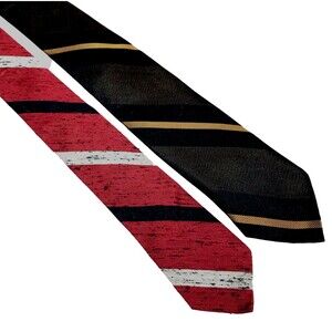 Beau Brummell Ties 2 Vintage Slim Skinny Striped Silk Rayon Red Brown Vegas Prep